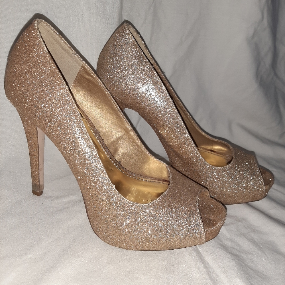 Gold glitter heels